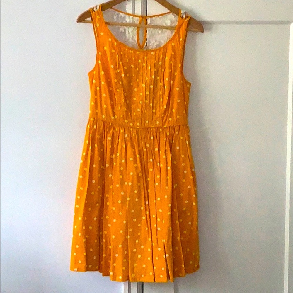 Anthropologie Moulinette Soeurs Marigold yellow dress w/ battenburg lace - Picture 3 of 8